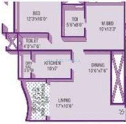 Floor plan of 2 BHK 1019 Sq. Ft. Apartment in Puranik Zeneeth, Mumbai