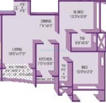 Floor plan of 2 BHK 1220 Sq. Ft. Apartment in Puranik Zeneeth, Mumbai
