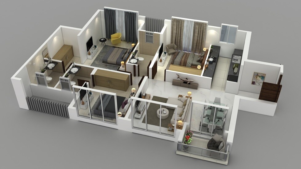 3 BHK 1000 Sq. Ft. Apartment