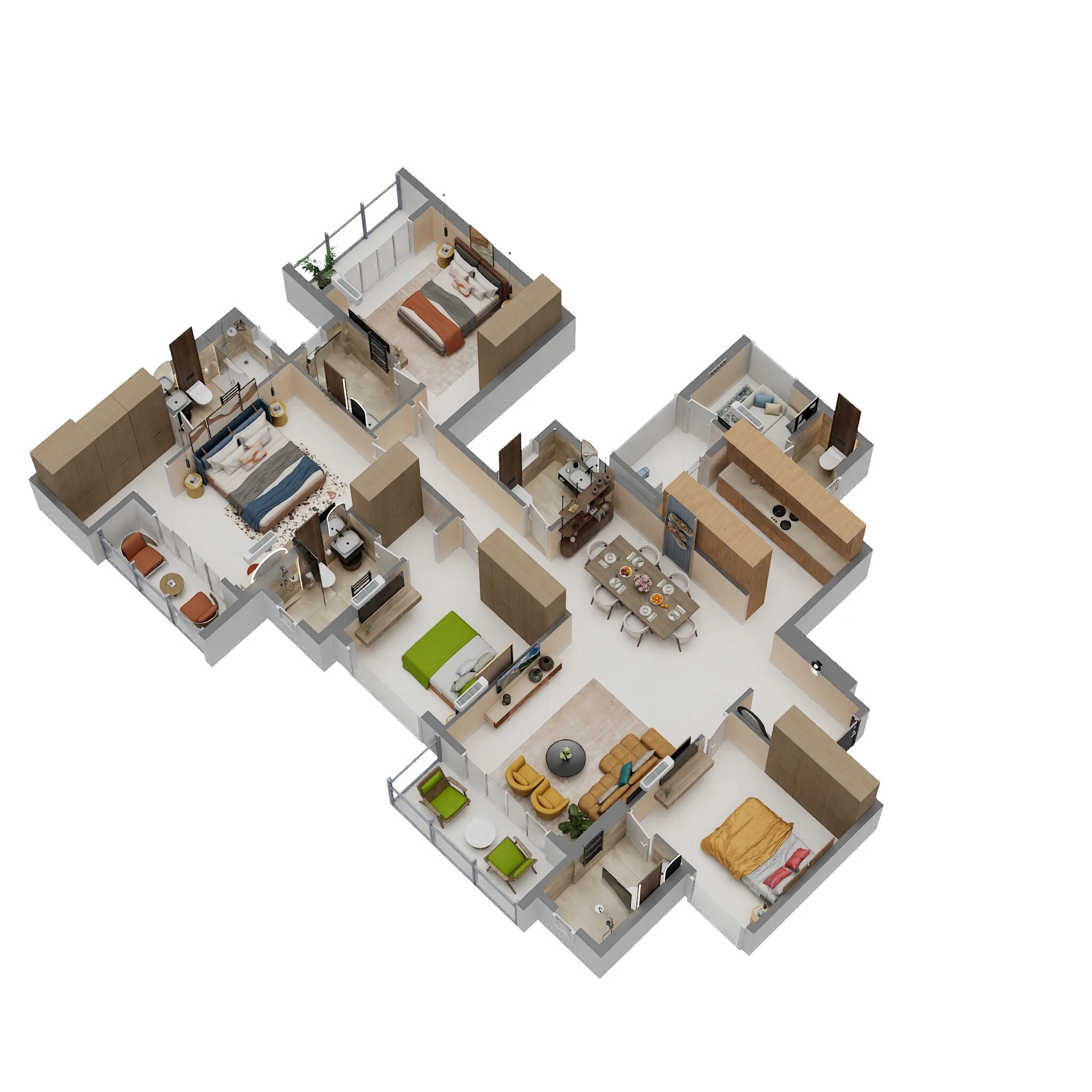 Floor plan of 4 BHK 1462 Sq. Ft. Apartment in Purva Estrella, Mumbai