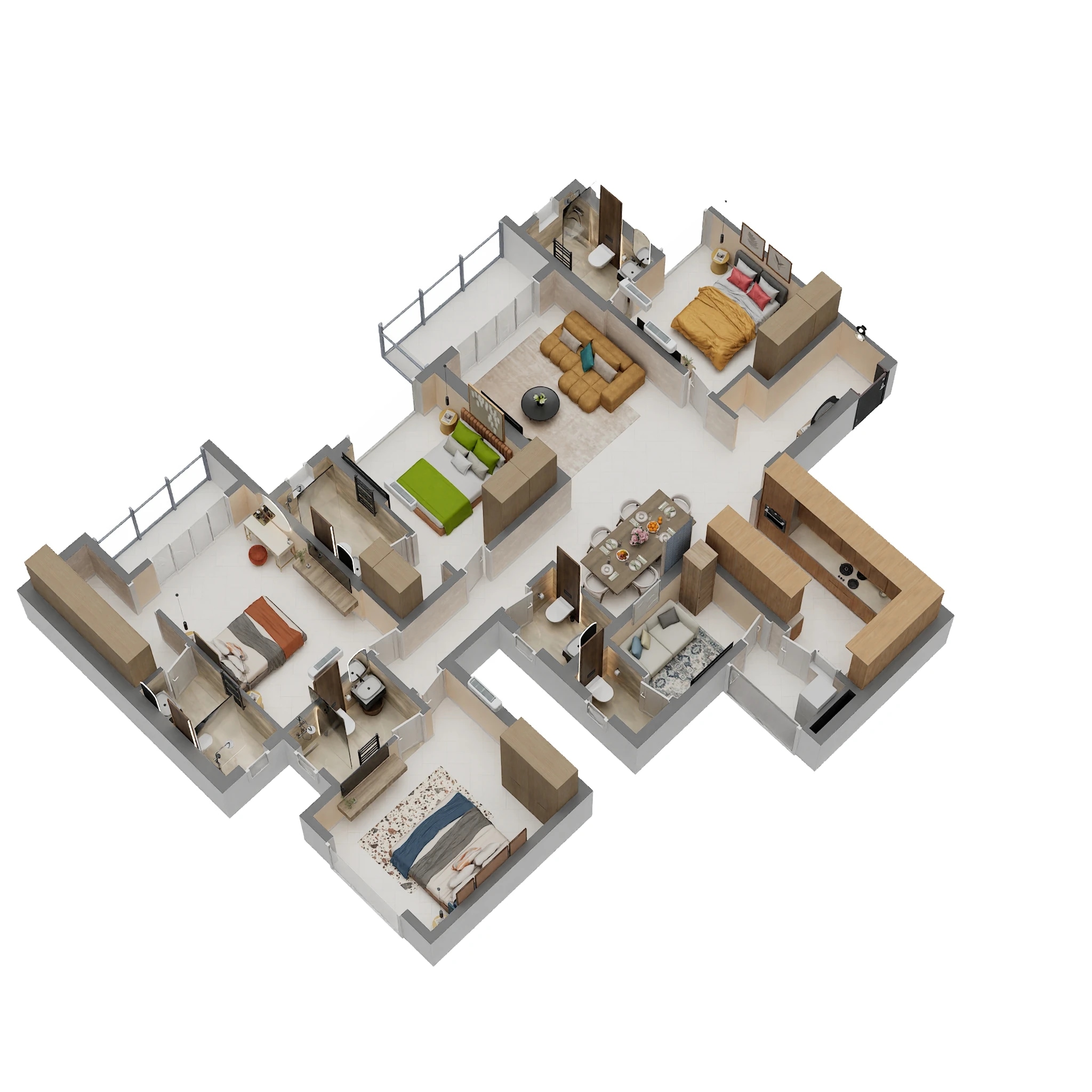 Floor plan of 4 BHK 1530 Sq. Ft. Apartment in Purva Estrella, Mumbai