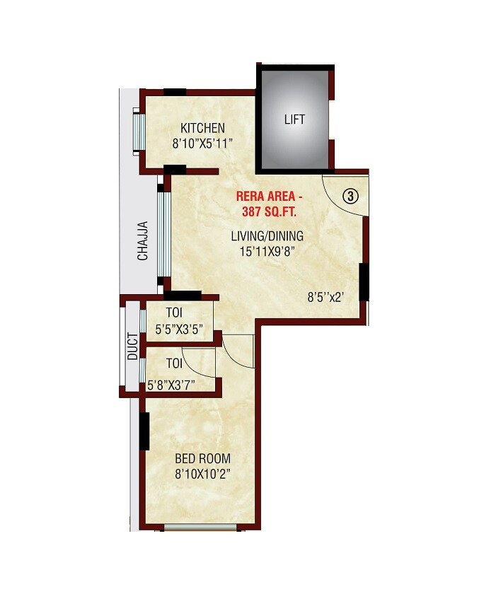 Floor plan of 1 BHK Apartment - 387 sq. ft. in Quality Victoria, Mumbai
