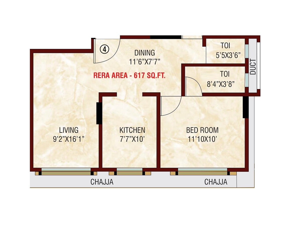 Floor plan of 2 BHK Apartment - 617 sq. ft. in Quality Victoria, Mumbai