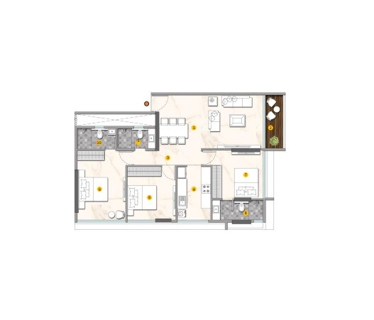 Floor plan of 3 BHK 1121 Sq. Ft. Apartment in R And R Vibha Vasu, Mumbai