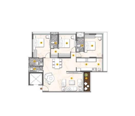 Floor plan of 3 BHK 770 Sq. Ft. Apartment in R And R Vibha Vasu, Mumbai