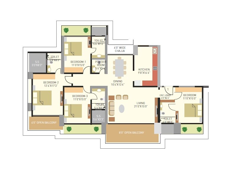 Floor plan of 4 BHK 2159 Sq. Ft. Apartment in RA Residences, Mumbai