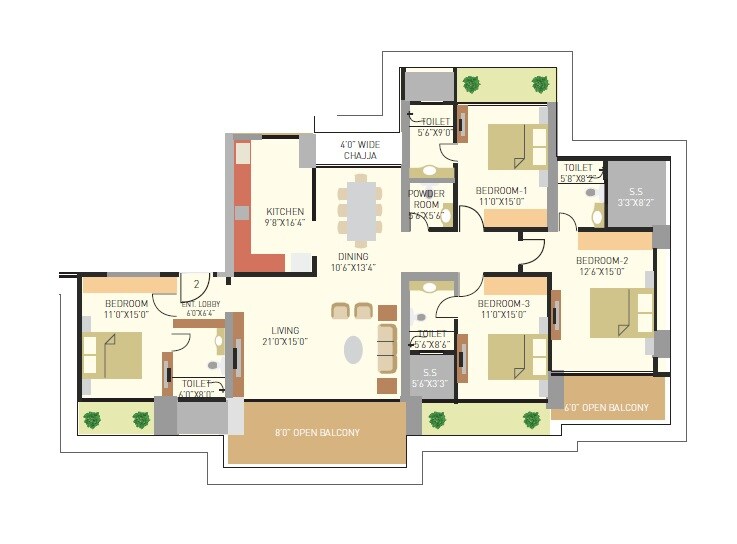 Floor plan of 4 BHK 3534 Sq. Ft. Apartment in RA Residences, Mumbai