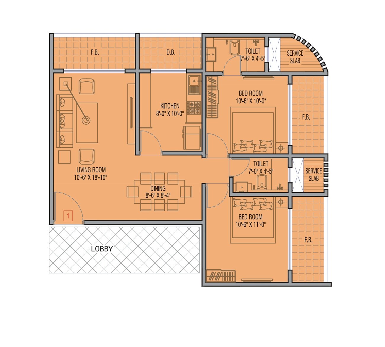 2 BHK 700 Sq. Ft. Apartment