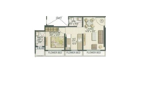 Floor plan of 1 BHK 400 Sq. Ft. Apartment in Rachana Nehru Nagar Ekta CHS, Mumbai
