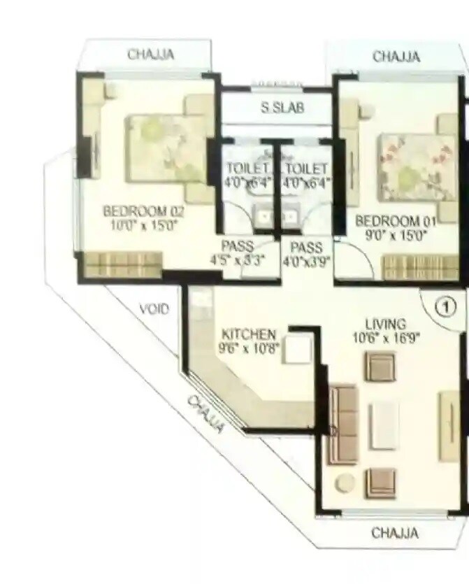 Floor plan of 2 BHK 661 Sq. Ft. Apartment in Rachana Nehru Nagar Ekta CHS, Mumbai
