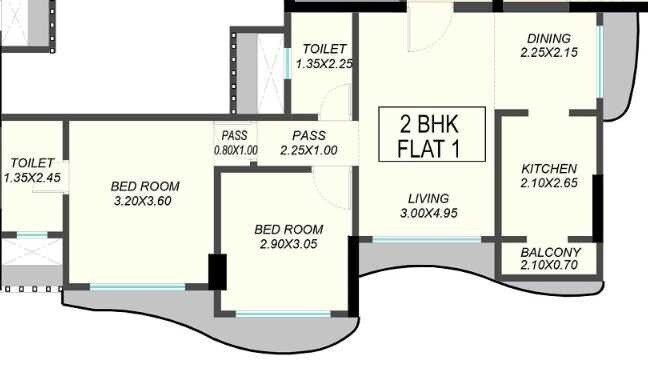 Floor plan of 2 BHK 563 Sq. Ft. Apartment in Rachanaa Laxmi Prabha, Mumbai