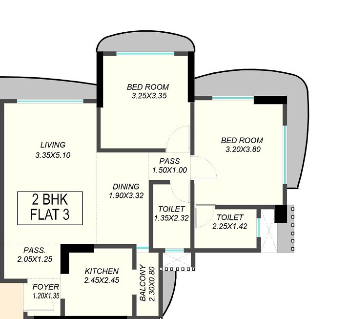Floor plan of 2 BHK 784 Sq. Ft. Apartment in Rachanaa Laxmi Prabha, Mumbai