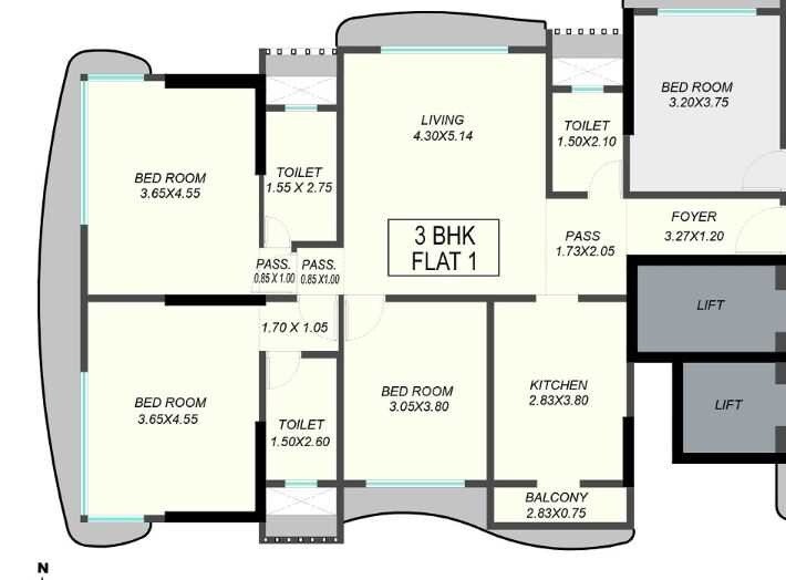 Floor plan of 3 BHK 920 Sq. Ft. Apartment in Rachanaa Laxmi Prabha, Mumbai