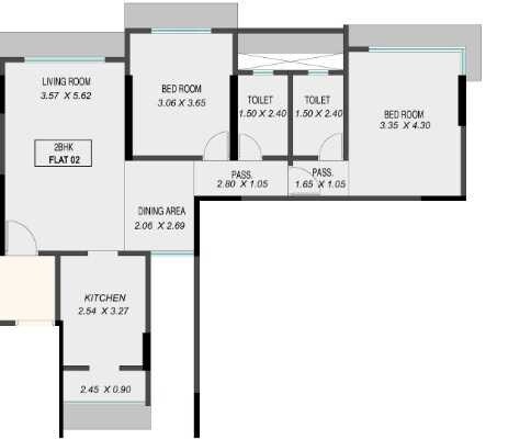 Floor plan of 2 BHK 803 Sq. Ft. Apartment in Rachnaa Solitaire, Mumbai