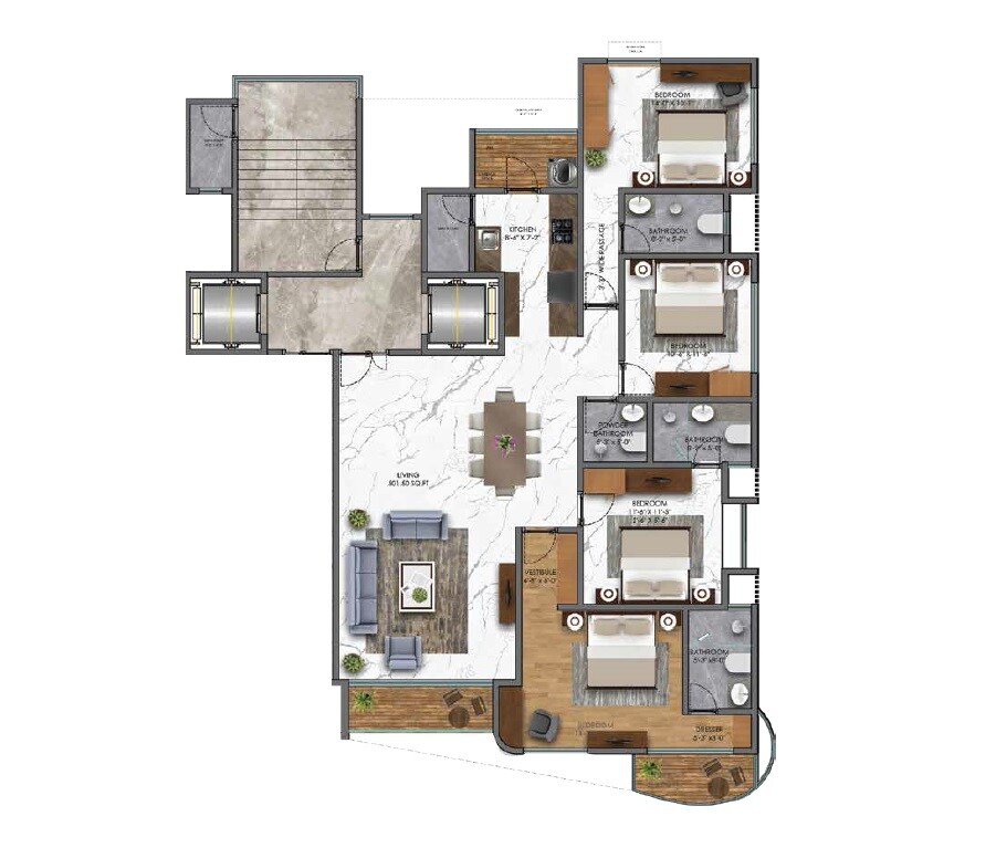 Floor plan of 4 BHK 1619 Sq. Ft. Apartment in Radha Continental, Mumbai