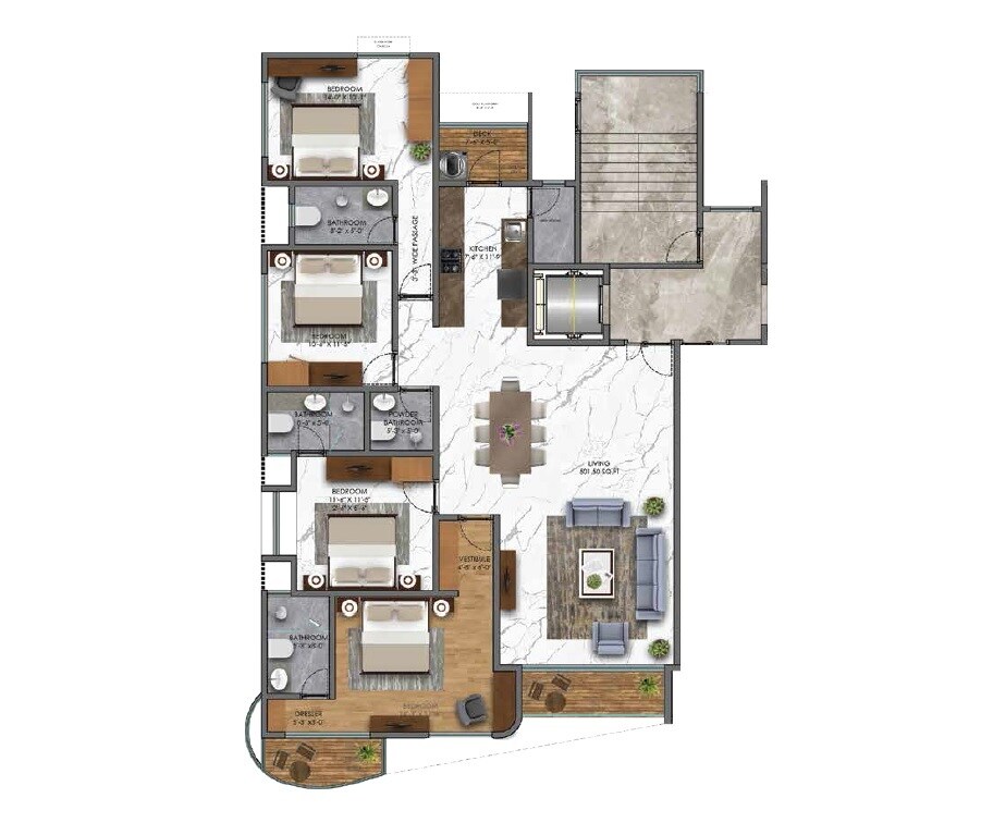 Floor plan of 4 BHK 1622 Sq. Ft. Apartment in Radha Continental, Mumbai