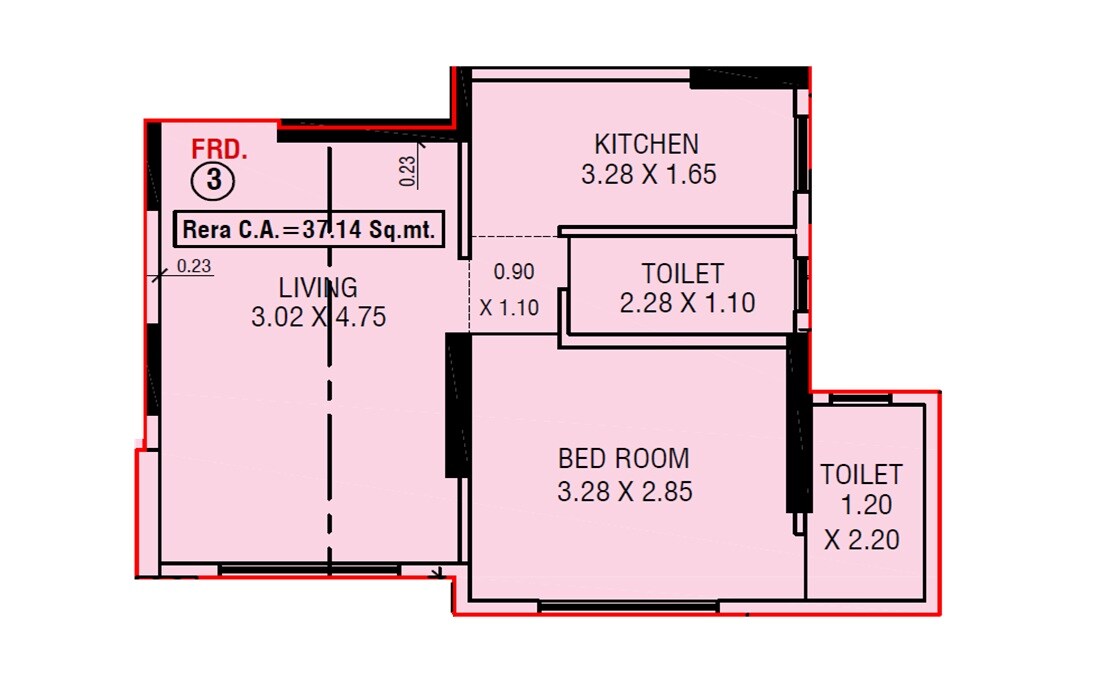 Floor plan of 1 BHK 400 Sq. Ft. Apartment in Radiance Regalia, Mumbai