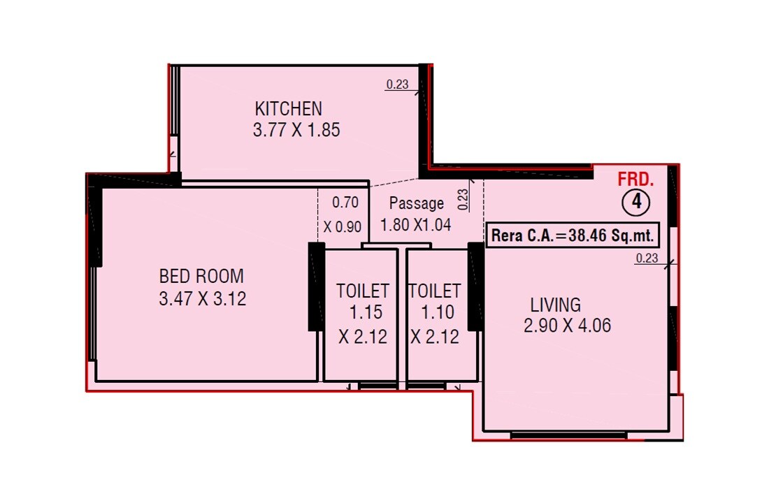 Floor plan of 1 BHK 414 Sq. Ft. Apartment in Radiance Regalia, Mumbai