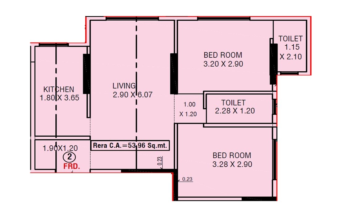 Floor plan of 2 BHK 581 Sq. Ft. Apartment in Radiance Regalia, Mumbai