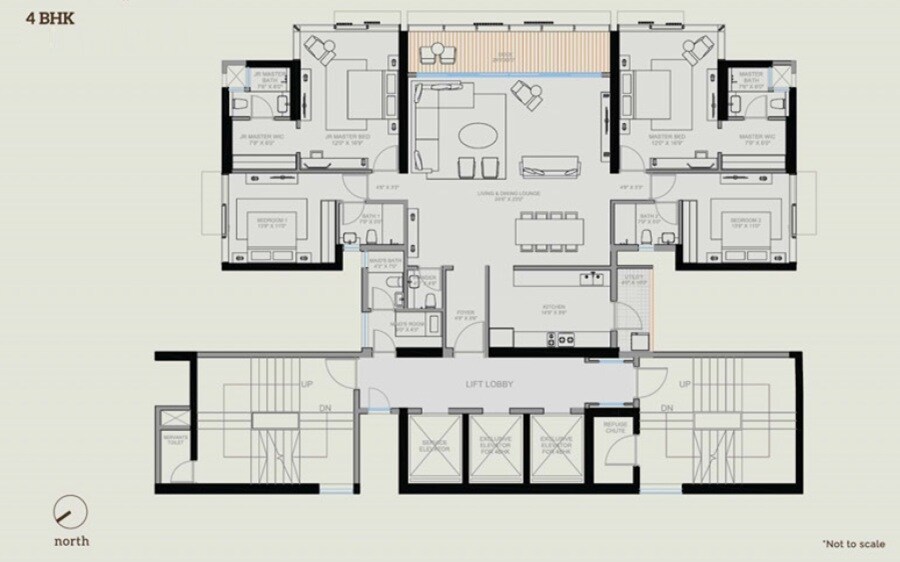Floor plan of 4 BHK 2019 Sq. Ft. Apartment in Radius 7 Hughes, Mumbai
