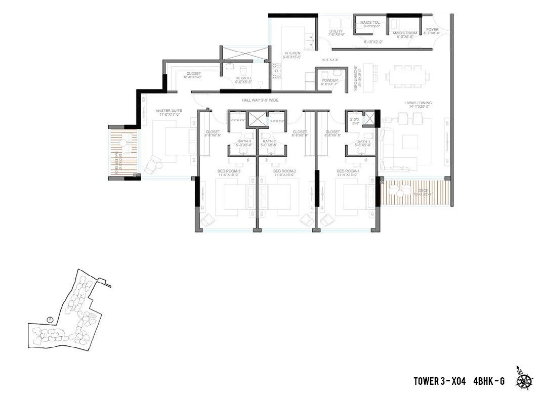 Floor plan of 3 BHK 1416 Sq. Ft. Apartment in Radius Avenue 54, Mumbai