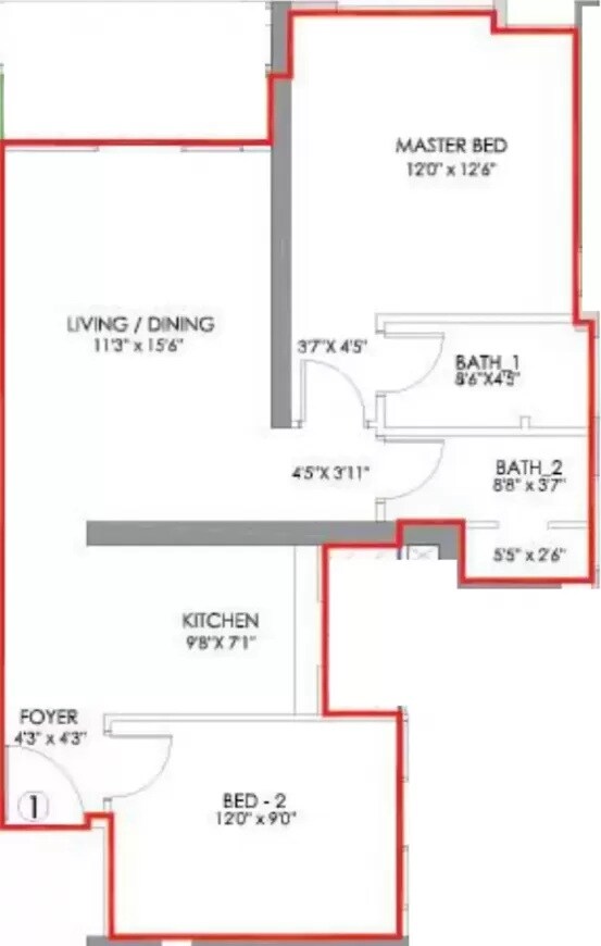 Floor plan of 2 BHK 712 Sq. Ft. Apartment in Radius Imperial Heights, Mumbai