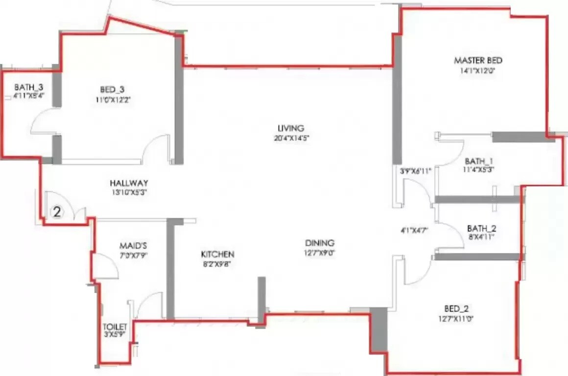 Floor plan of 3 BHK 1364 Sq. Ft. Apartment in Radius Imperial Heights, Mumbai