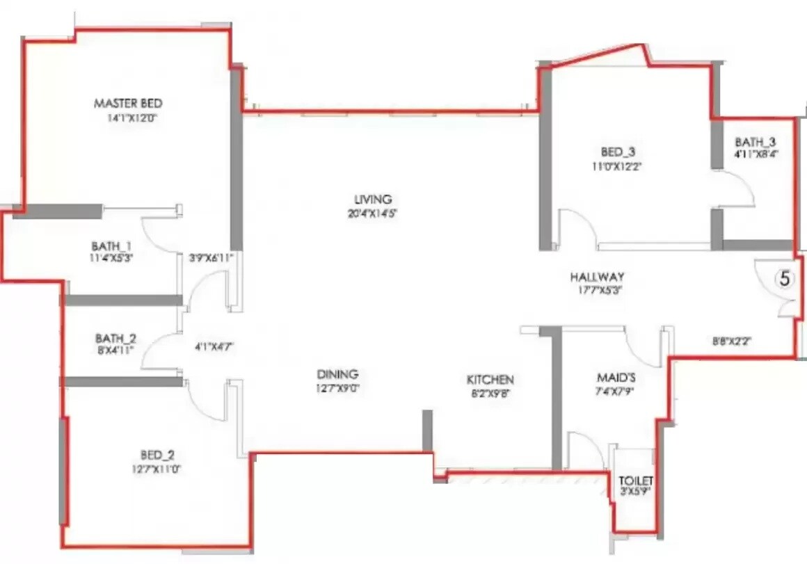 Floor plan of 3 BHK 1389 Sq. Ft. Apartment in Radius Imperial Heights, Mumbai