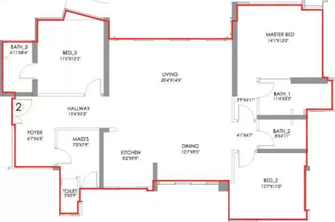 Floor plan of 3 BHK 1403 Sq. Ft. Apartment in Radius Imperial Heights, Mumbai