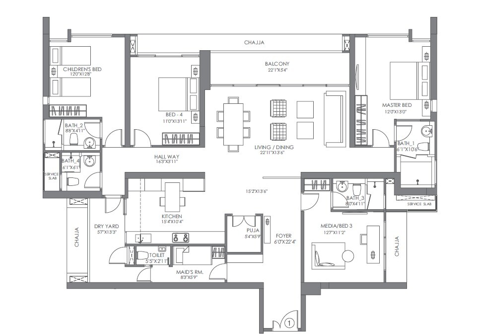 4 BHK 1924 Sq. Ft. Apartment