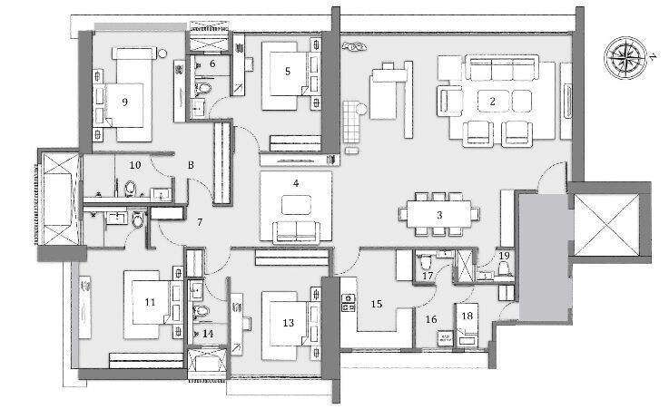 Floor plan of 4 BHK 2400 Sq. Ft. Apartment in Radius One Mahalaxmi Phase 1, Mumbai