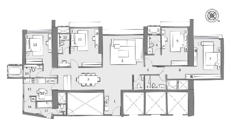 Floor plan of 4 BHK 2100 Sq. Ft. Apartment in Radius One Mahalaxmi Phase 1, Mumbai