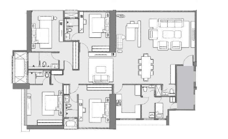 Floor plan of 4 BHK 2100 Sq. Ft. Apartment in Radius One Mahalaxmi Phase 2, Mumbai