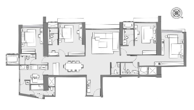Floor plan of 4 BHK 2400 Sq. Ft. Apartment in Radius One Mahalaxmi Phase 2, Mumbai