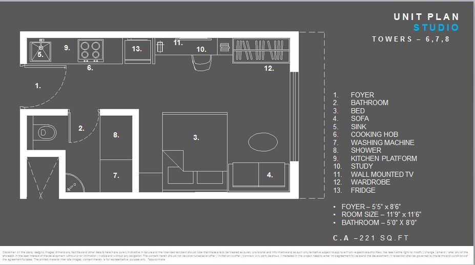 Floor plan of 1 BHK 365 Sq. Ft. Apartment in Radius Central Park, Mumbai