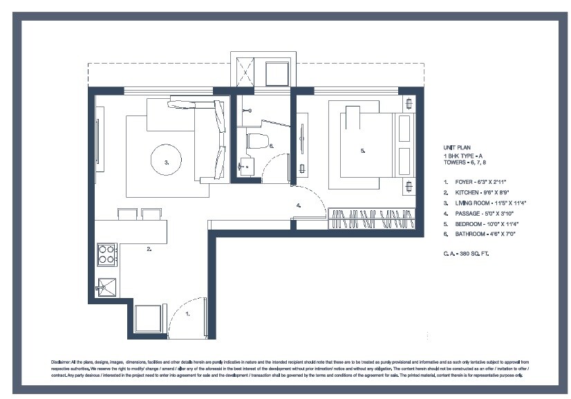 Floor plan of 1 BHK 627 Sq. Ft. Apartment in Radius Central Park, Mumbai
