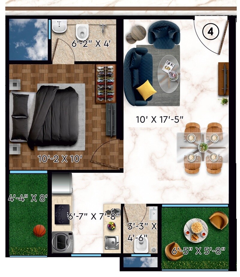 Floor plan of 1 BHK 475 Sq. Ft. Apartment in Raghav Marvel, Mumbai