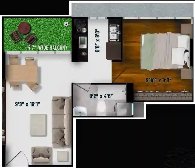 Floor plan of 1 BHK 365 Sq. Ft. Apartment in Raghav One, Mumbai