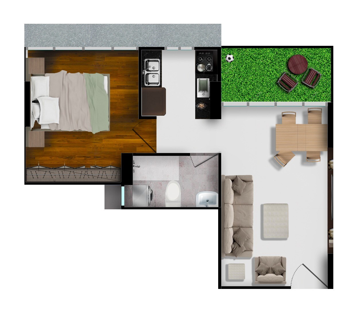 Floor plan of 1 BHK 373 Sq. Ft. Apartment in Raghav One, Mumbai