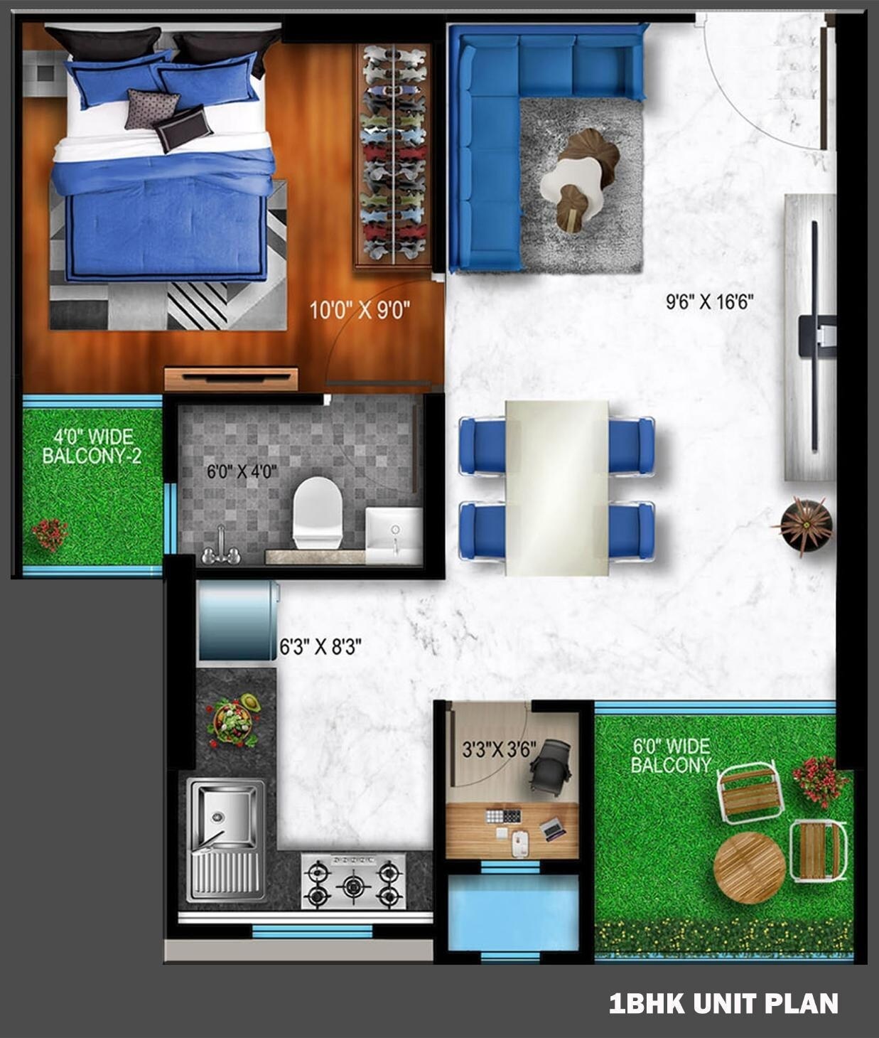 Floor plan of 1 BHK 382 Sq. Ft. Apartment in Raghav One45, Mumbai