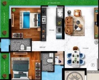 Floor plan of 2 BHK 617 Sq. Ft. Apartment in Raghav One45, Mumbai