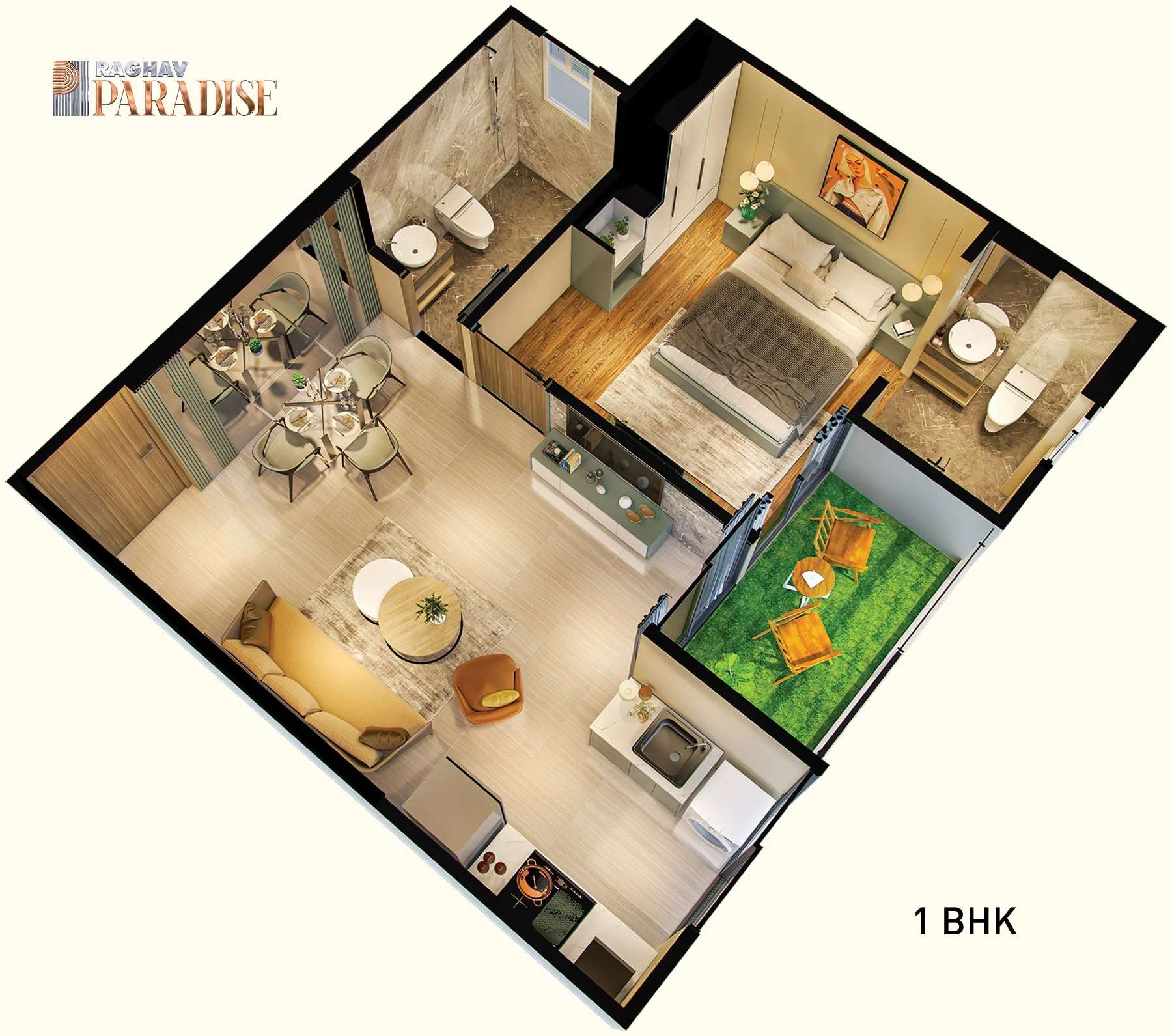 1 BHK 410 Sq. Ft. Apartment in Raghav Paradise