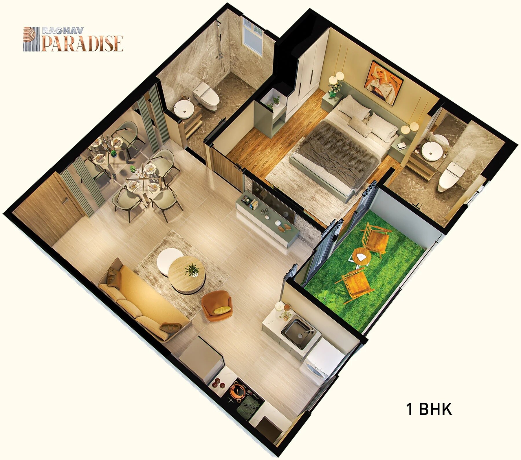 Floor plan of 1 BHK 410 Sq. Ft. Apartment in Raghav Paradise, Mumbai