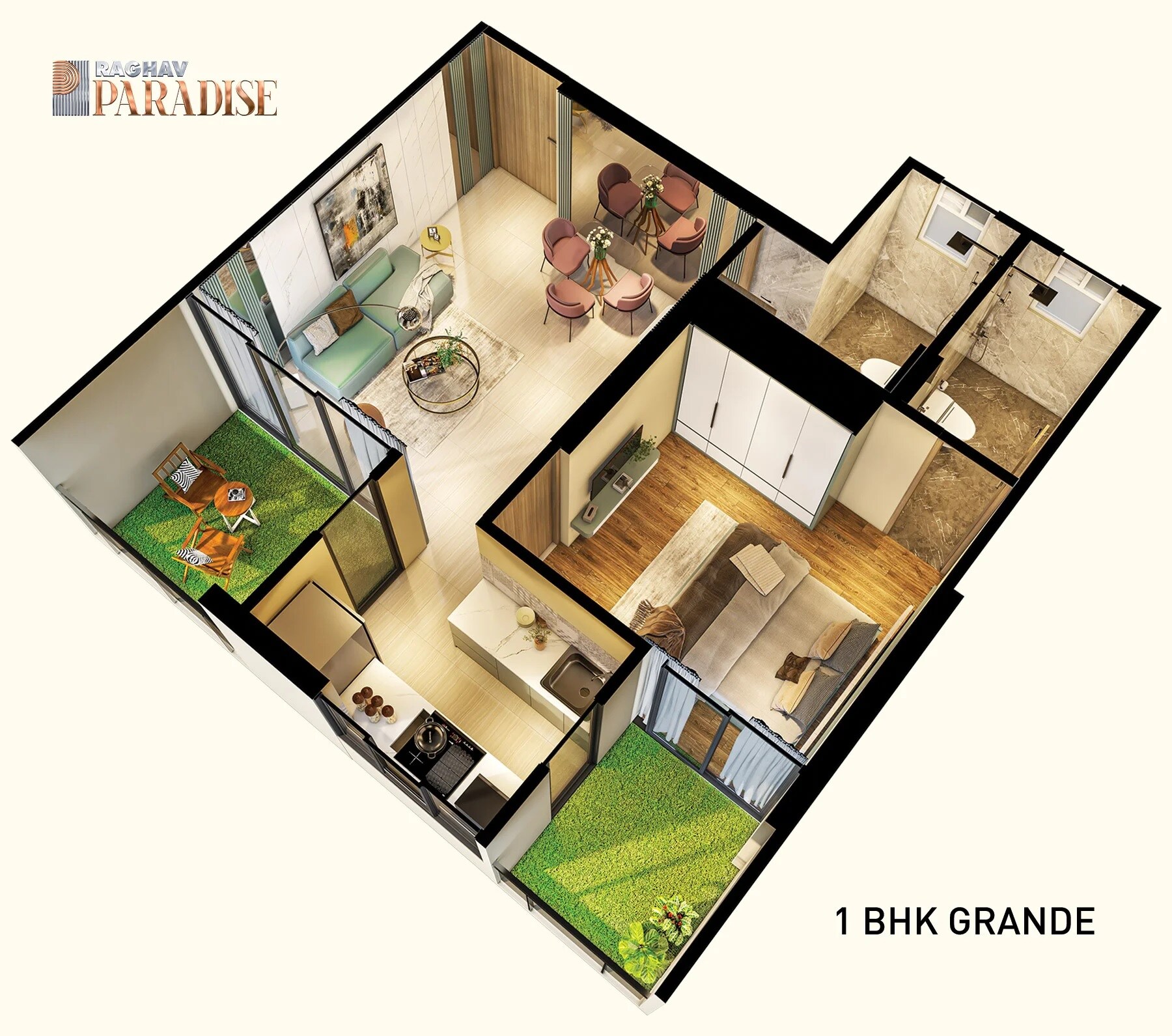 Floor plan of 1 BHK 465 Sq. Ft. Apartment in Raghav Paradise, Mumbai
