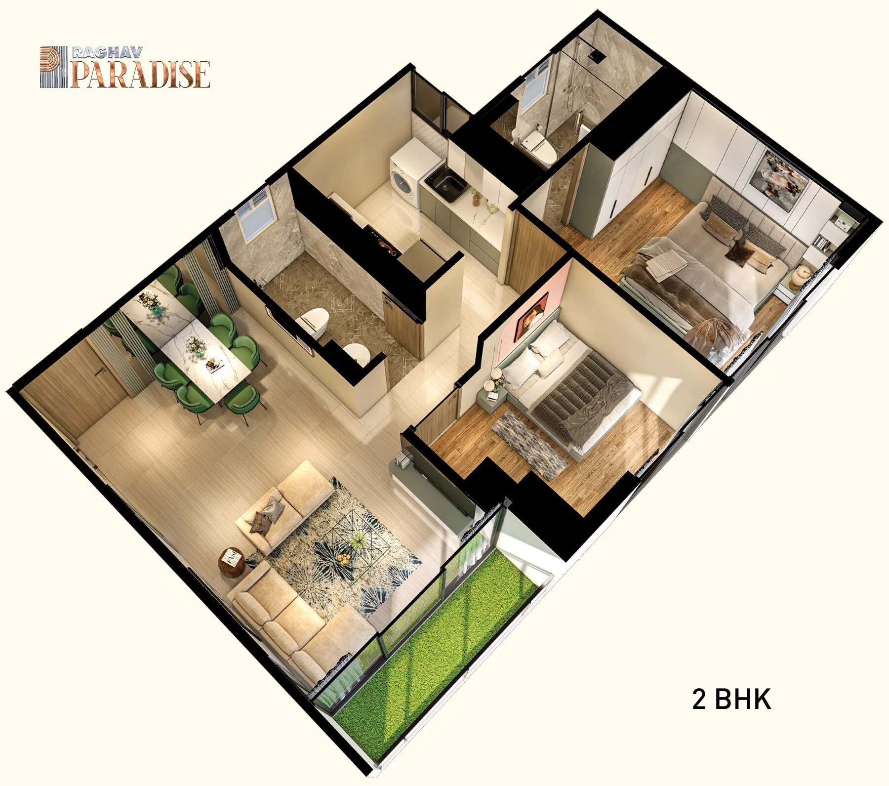 Floor plan of 2 BHK 560 Sq. Ft. Apartment in Raghav Paradise, Mumbai