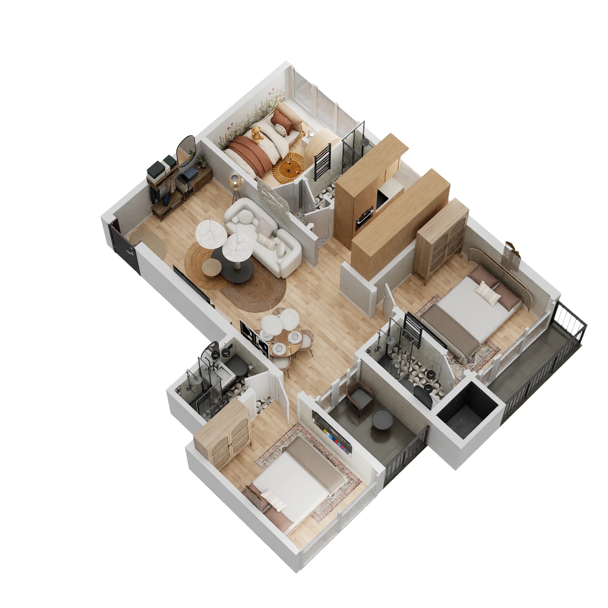 Floor plan of 3 BHK 715 Sq. Ft. Apartment in Raghav Paradise, Mumbai
