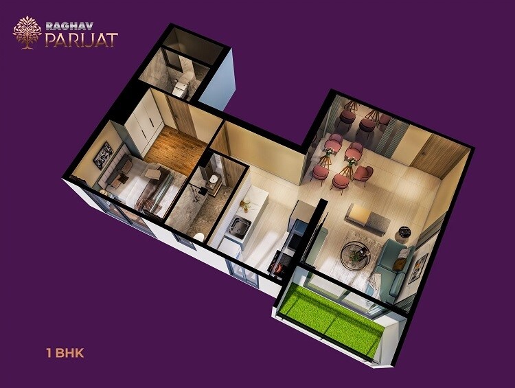 Floor plan of 1 BHK 425 Sq. Ft. Apartment in Raghav Parijat, Mumbai