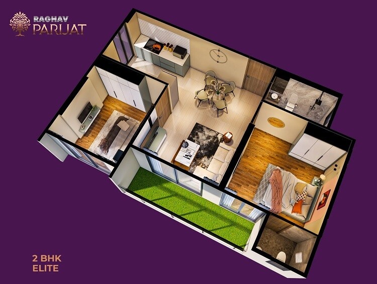 Floor plan of 2 BHK 548 Sq. Ft. Apartment in Raghav Parijat, Mumbai