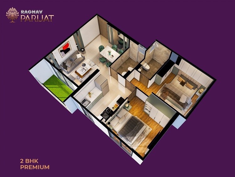 Floor plan of 2 BHK 643 Sq. Ft. Apartment in Raghav Parijat, Mumbai