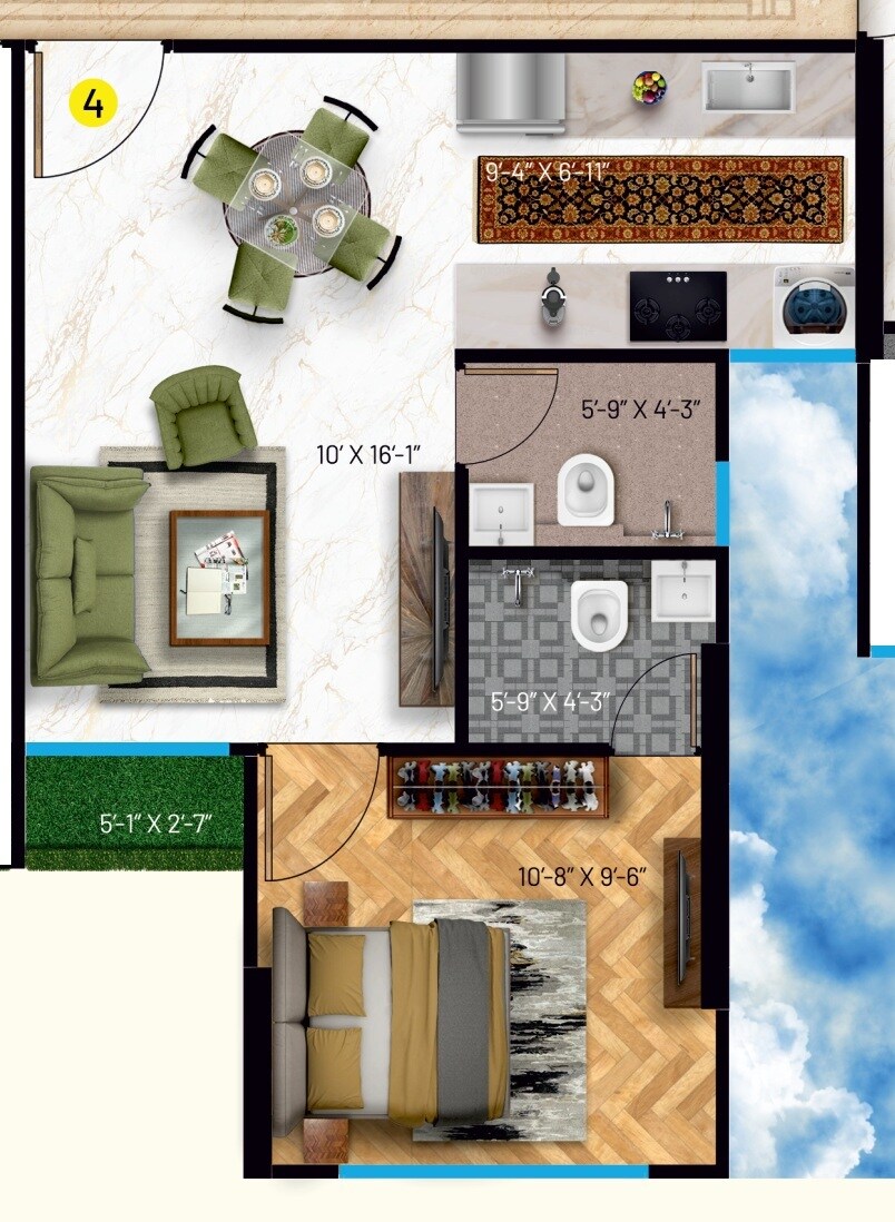 Floor plan of 1 BHK 400 Sq. Ft. Apartment in Raghav Vista, Mumbai
